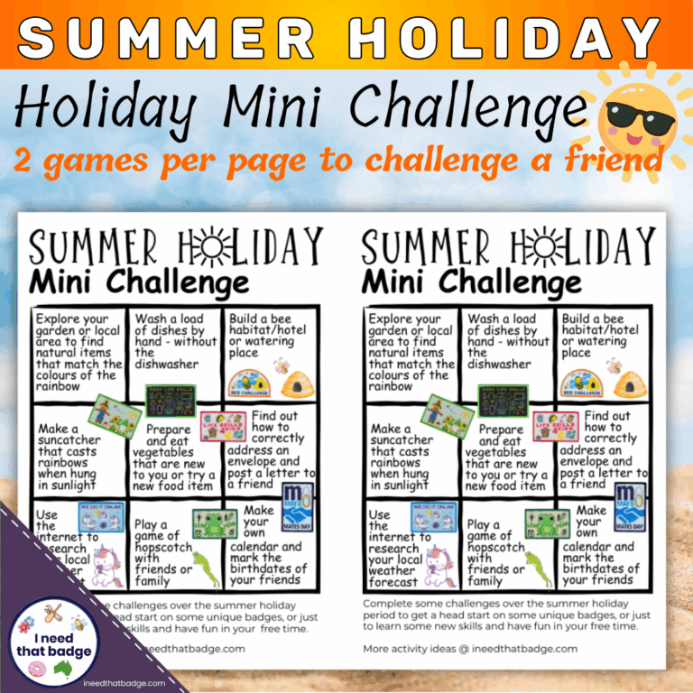 Summer Holiday Mini Challenge Bingo